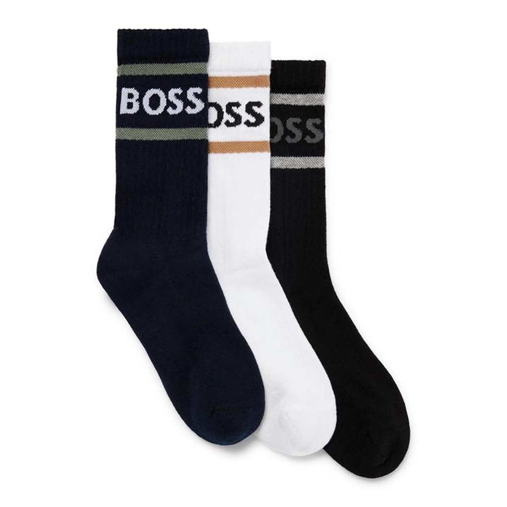 Hugo Boss Rib Stripe Socks 3-Pack Mens - White